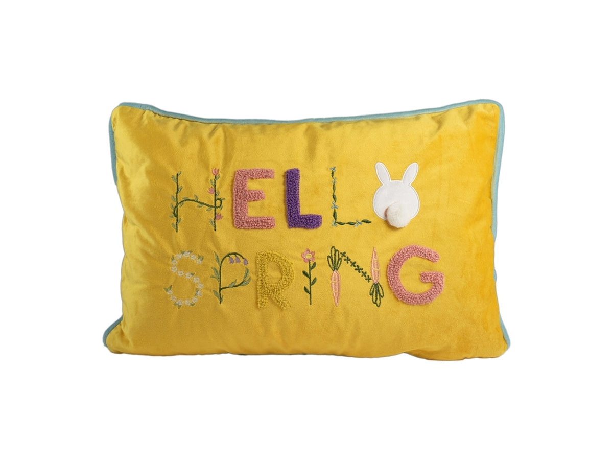 Cuscino con scritta hello spring 33x48cm poliestere di colore giallo