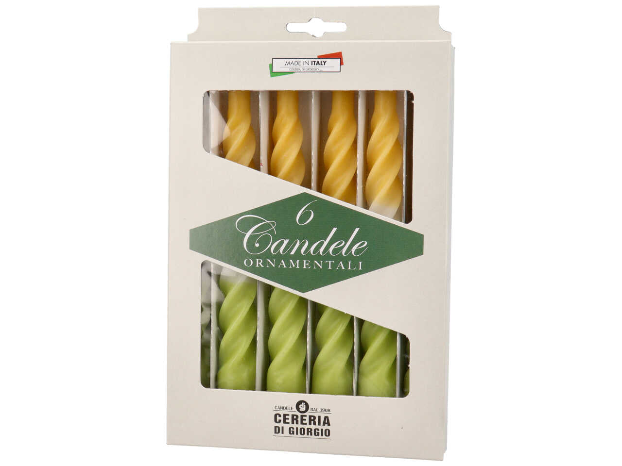 Candela tortiglione 21cm matt multicolor confezione da 6 candele