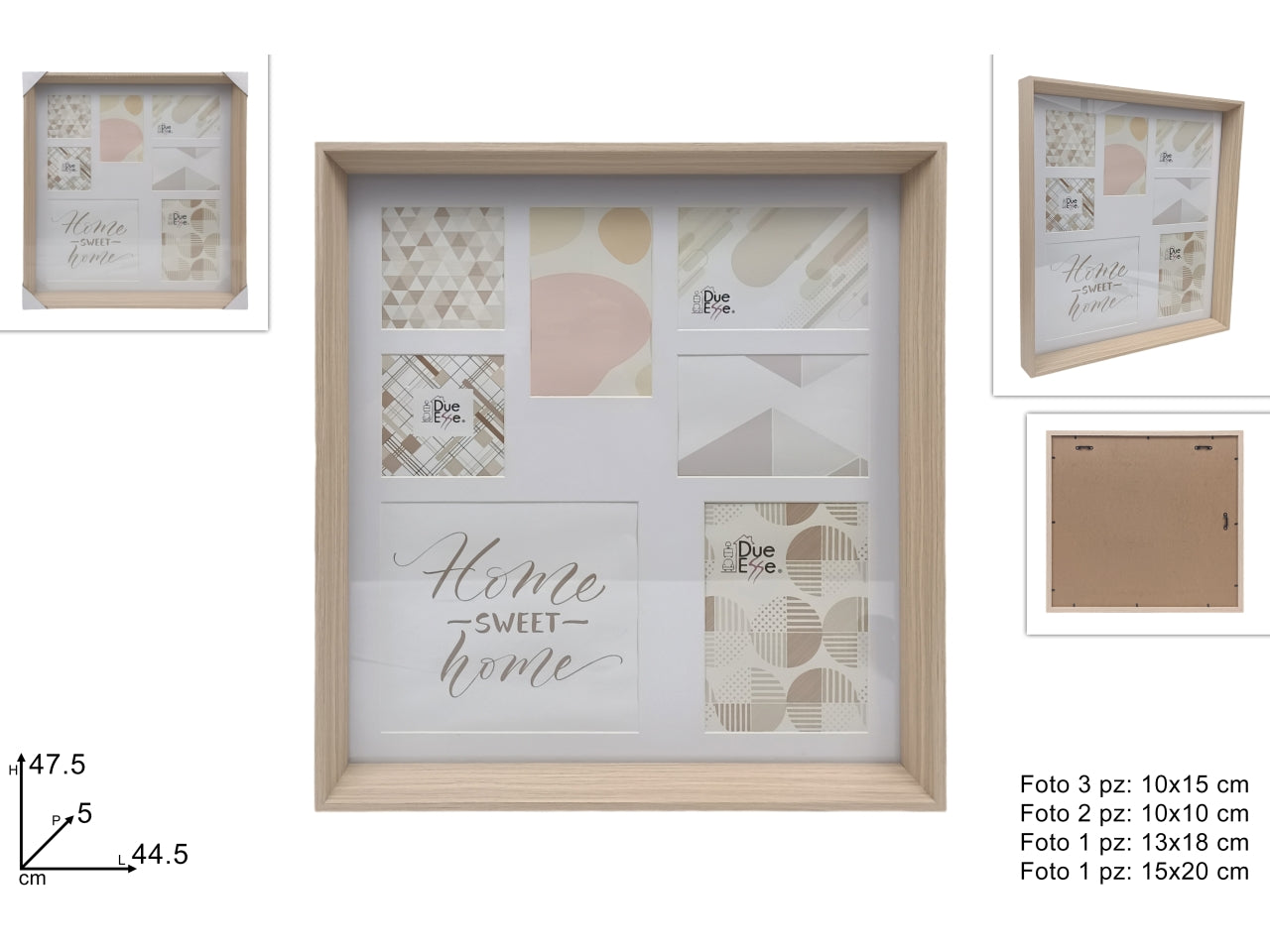 Cornice portafoto in legno per 7 foto color legno naturale