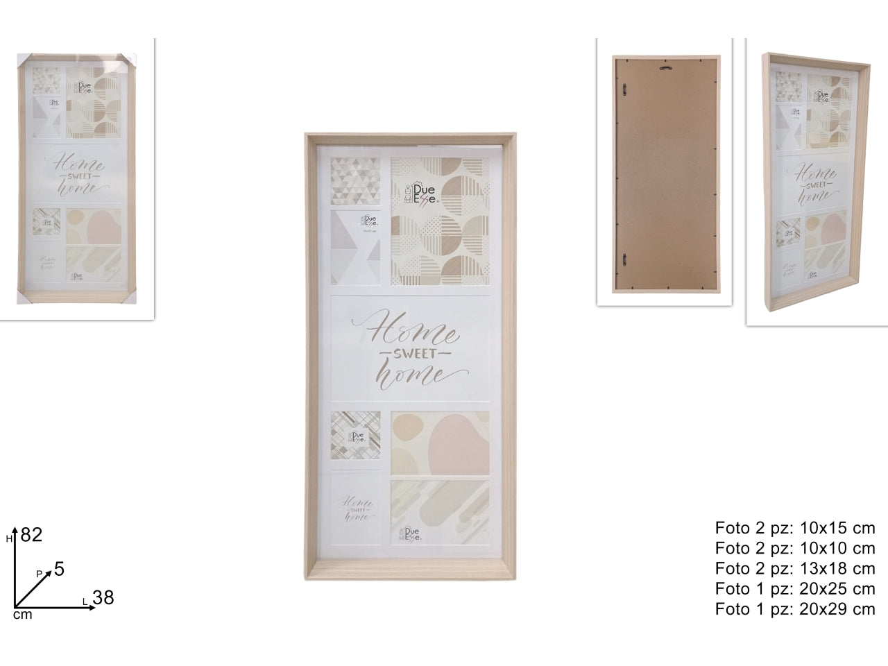 Cornice portafoto in legno per 8 foto color legno naturale