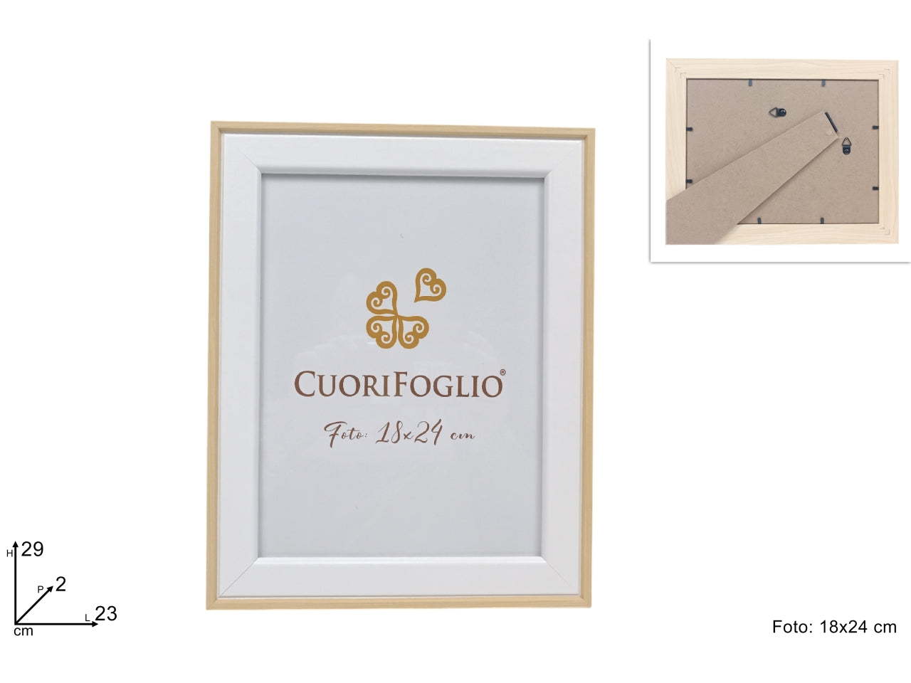 Portafoto bianco 18x24cm con bordo legno naturale