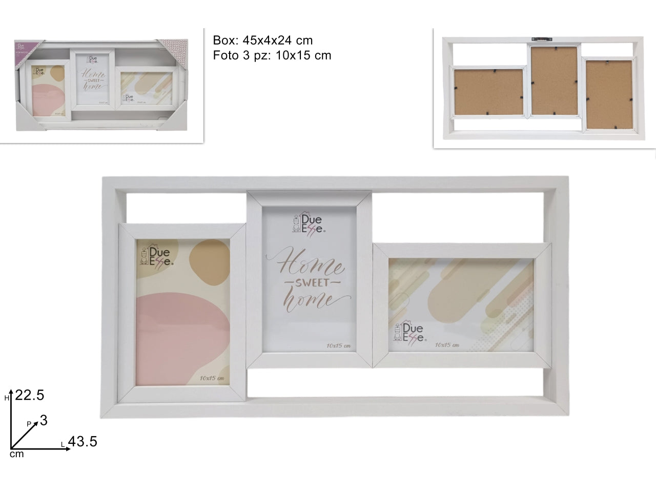 Portafoto con 3 cornici 10x15cm bianco