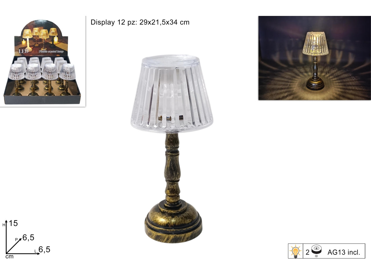 Mini lume in plastica con base oro antichizzata