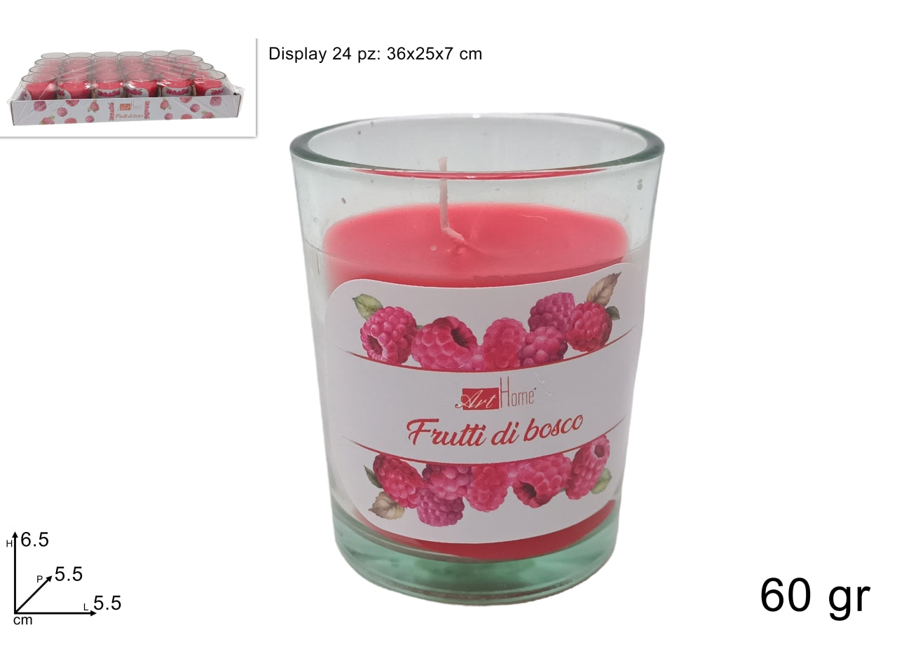 Candela profumata in vasetto di vetro 60gr frutti di bosco