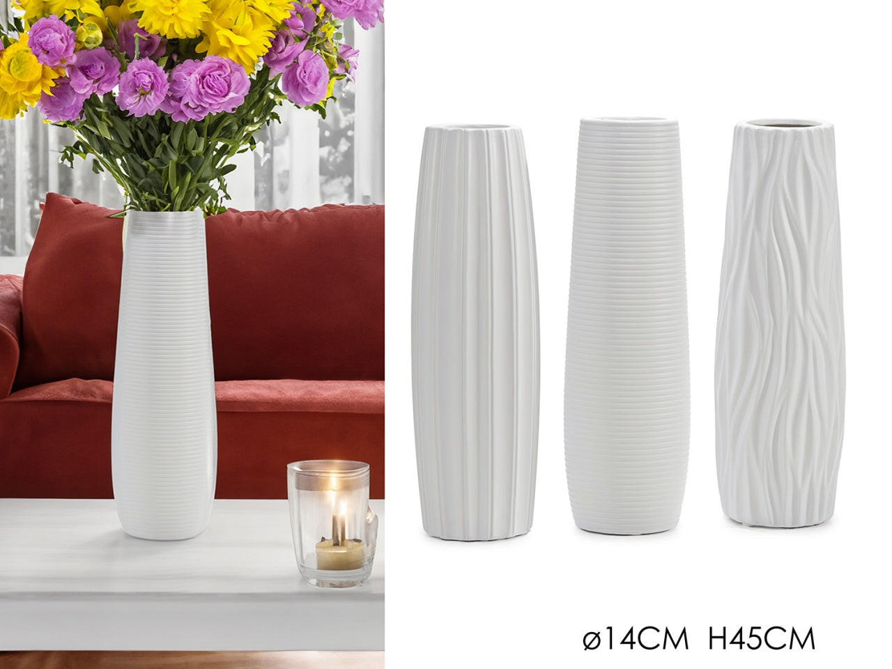 Vaso bianco d.14xh45cm assortiti