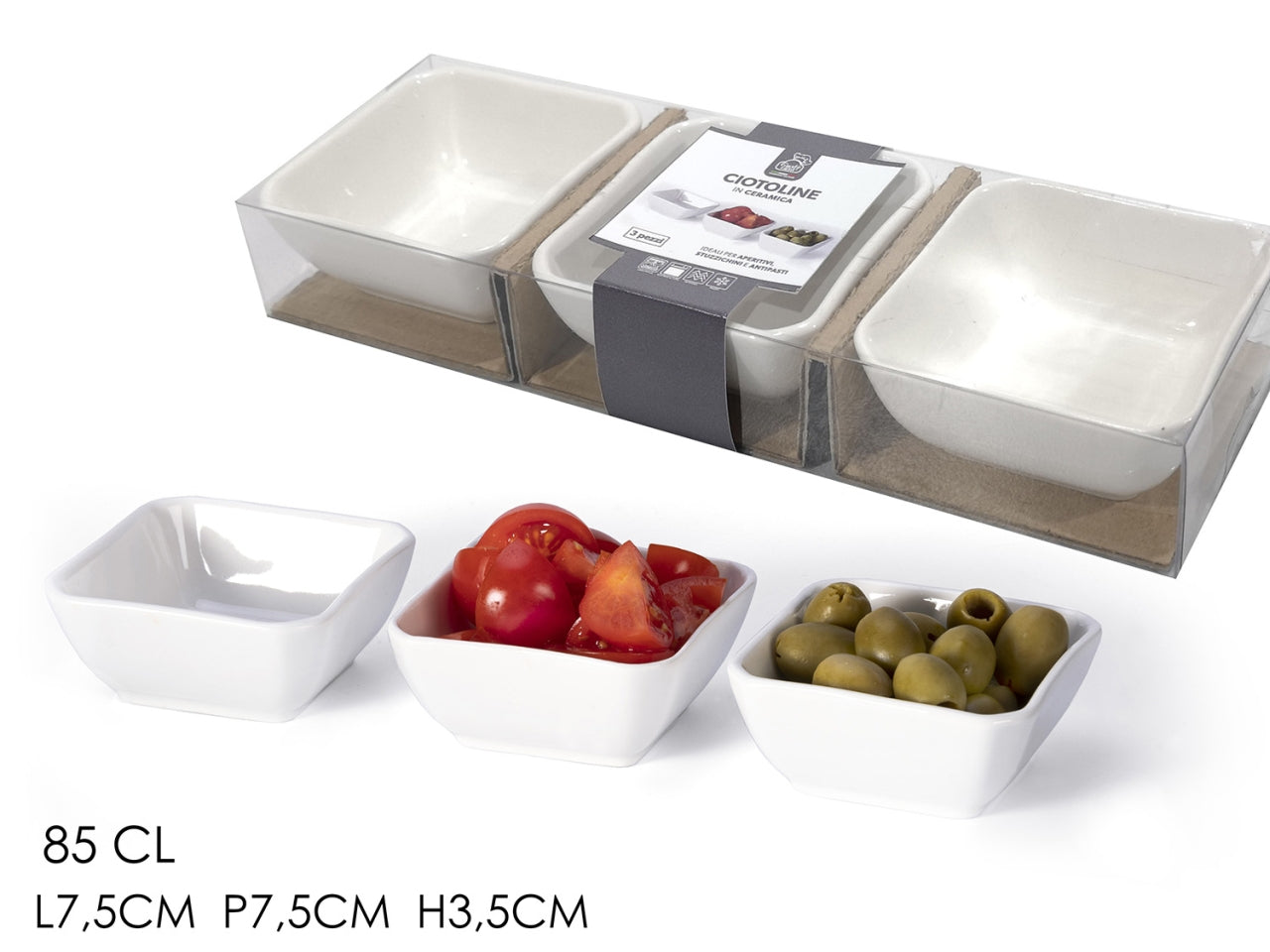 Ciotola quadrata 85cl set da 3 pezzi di colore bianco