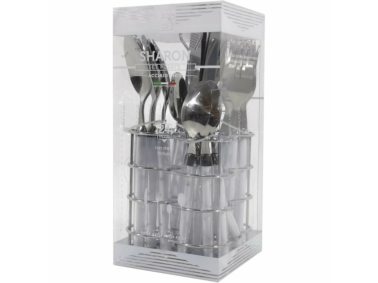 Servizio di posate sharon da 24pz con stand di colore bianco