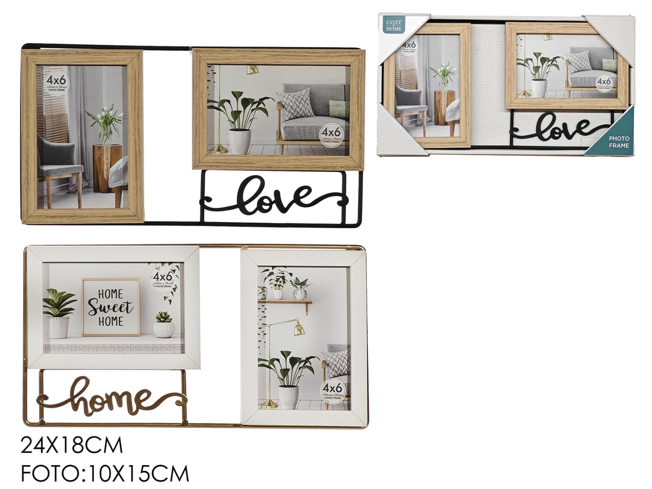 Portafoto 2posti 24x18cm in 4 assortimenti