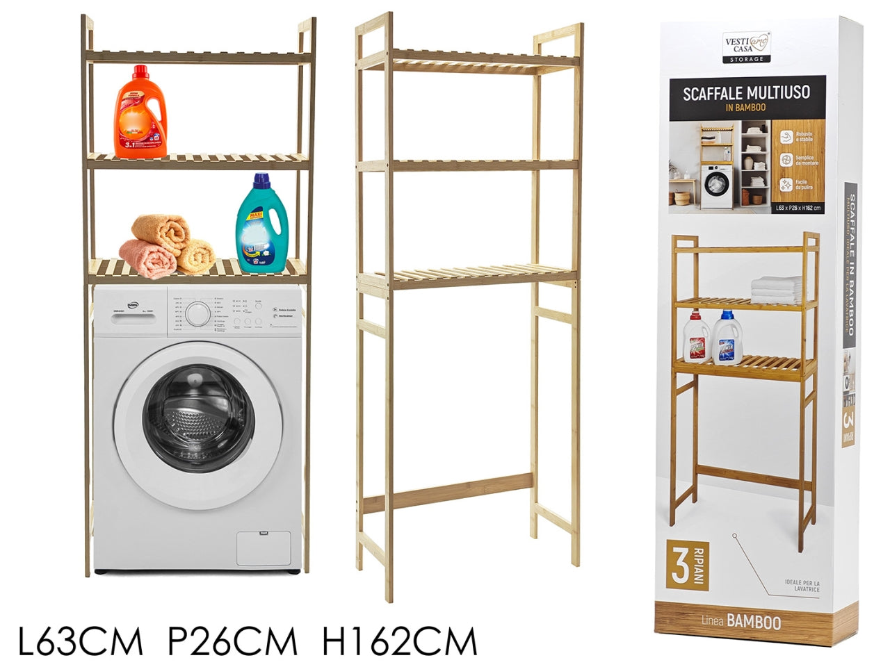Scaffale 3 ripiani 63x26xh162cm