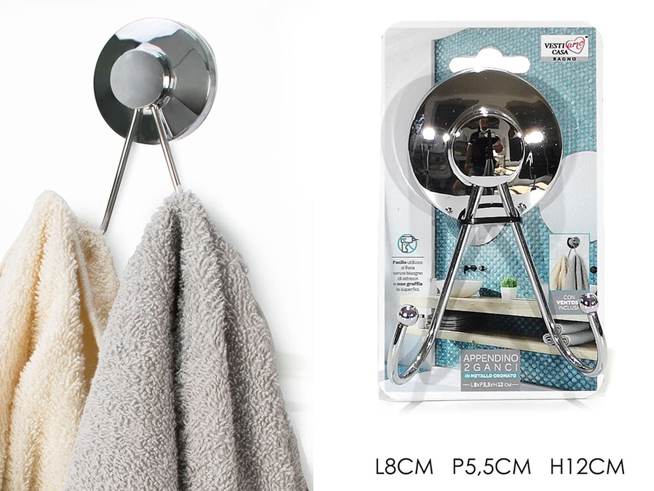 Appendino 2 ganci con ventosa cromato
