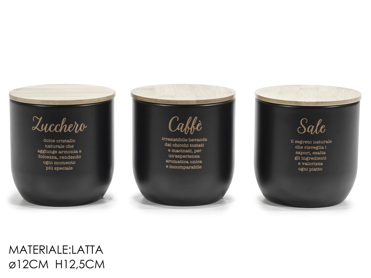 Barattolo in latta con coperchio d.12xh12,5cm di colore nero assortiti