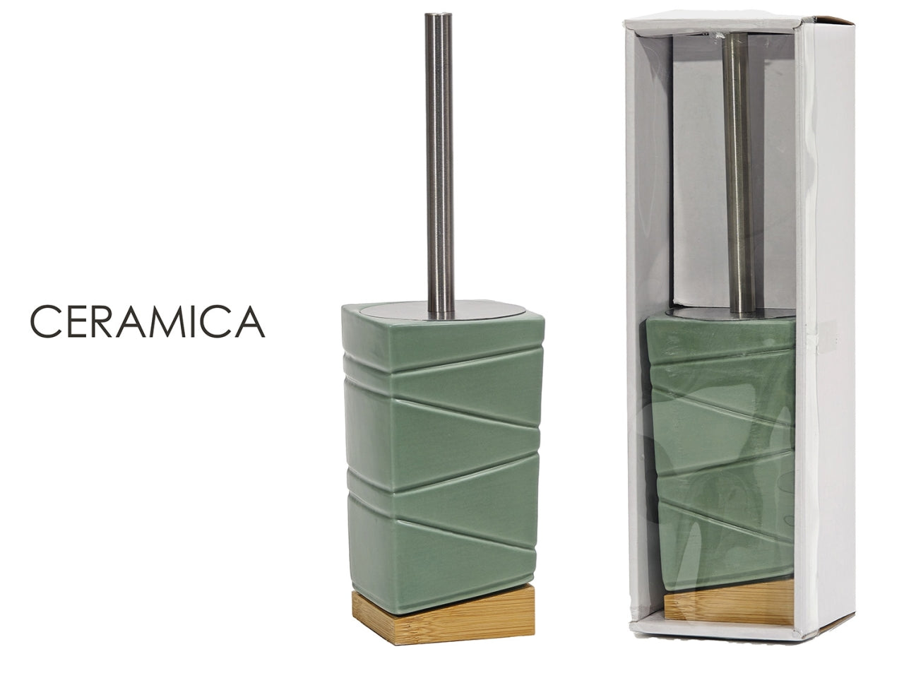 Portascopino di bamboo 11x11xh32cm di colore verde