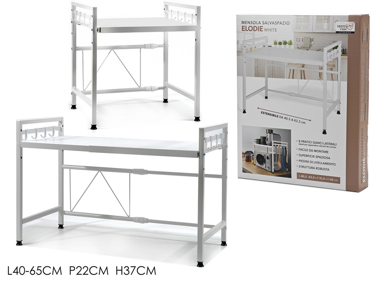 Mensola estensibile da 40,5 a 63,5x31,5x42cm di colore bianco