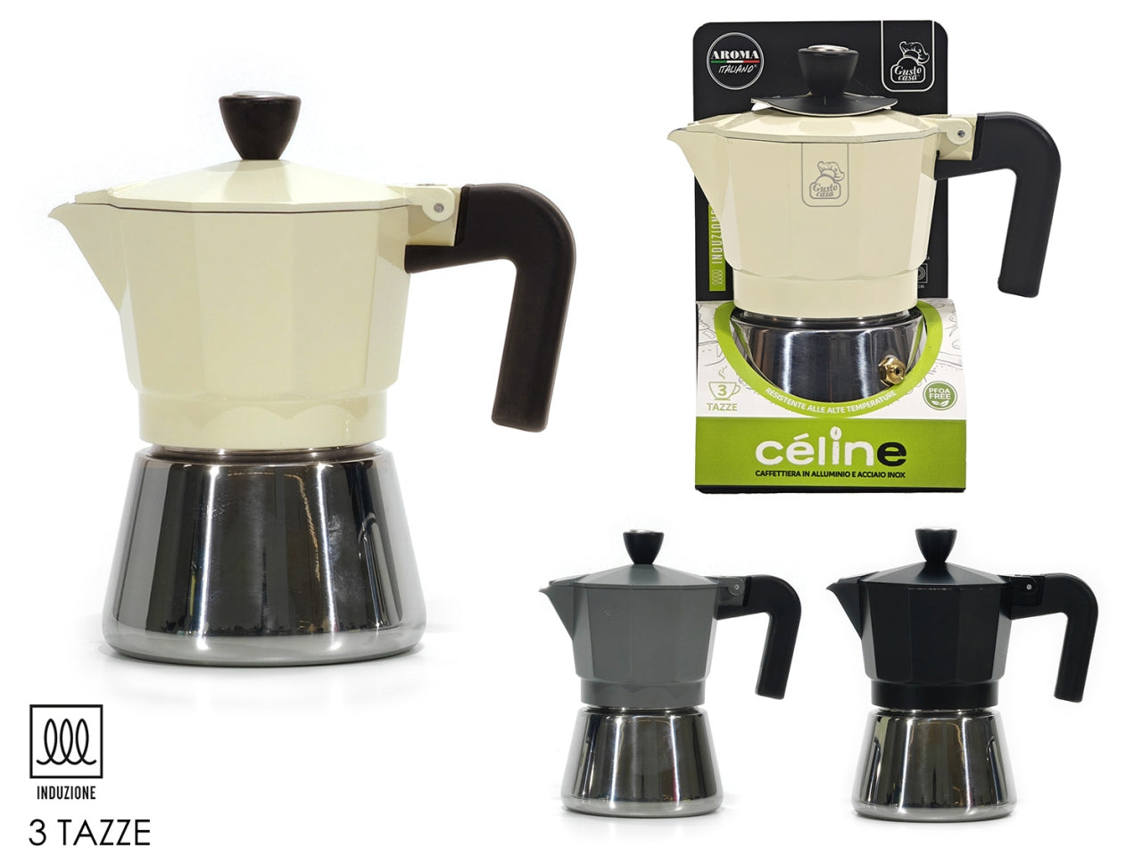 Caffettiera celine 3 tazze induzione assortita