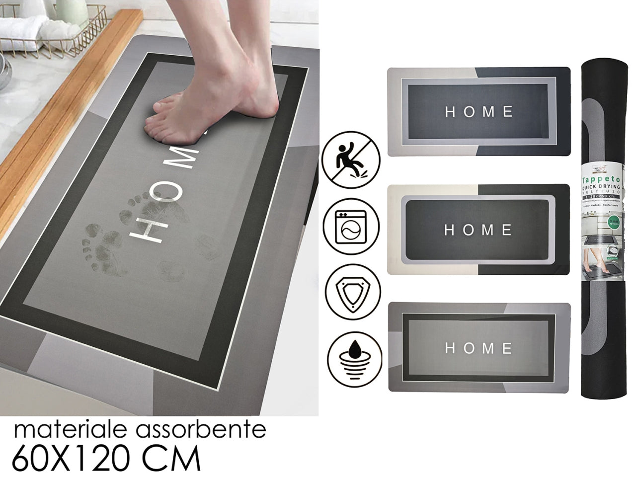 Tappeto multiuso assorbente 60x120cm 3 assortiti