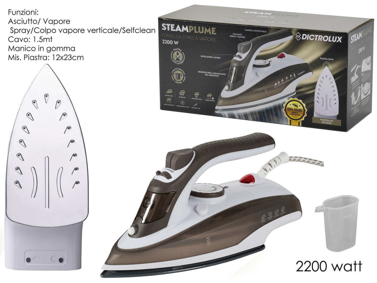 Ferro da stiro 2200w acciaio modello steamplume