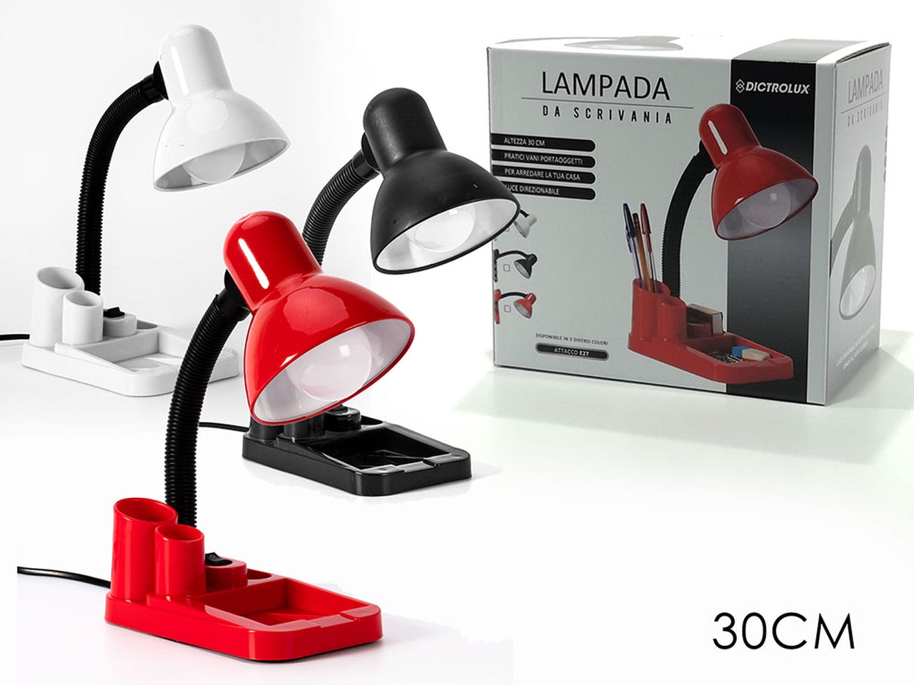 Lampada scrivania con portapenna in colori assortiti
