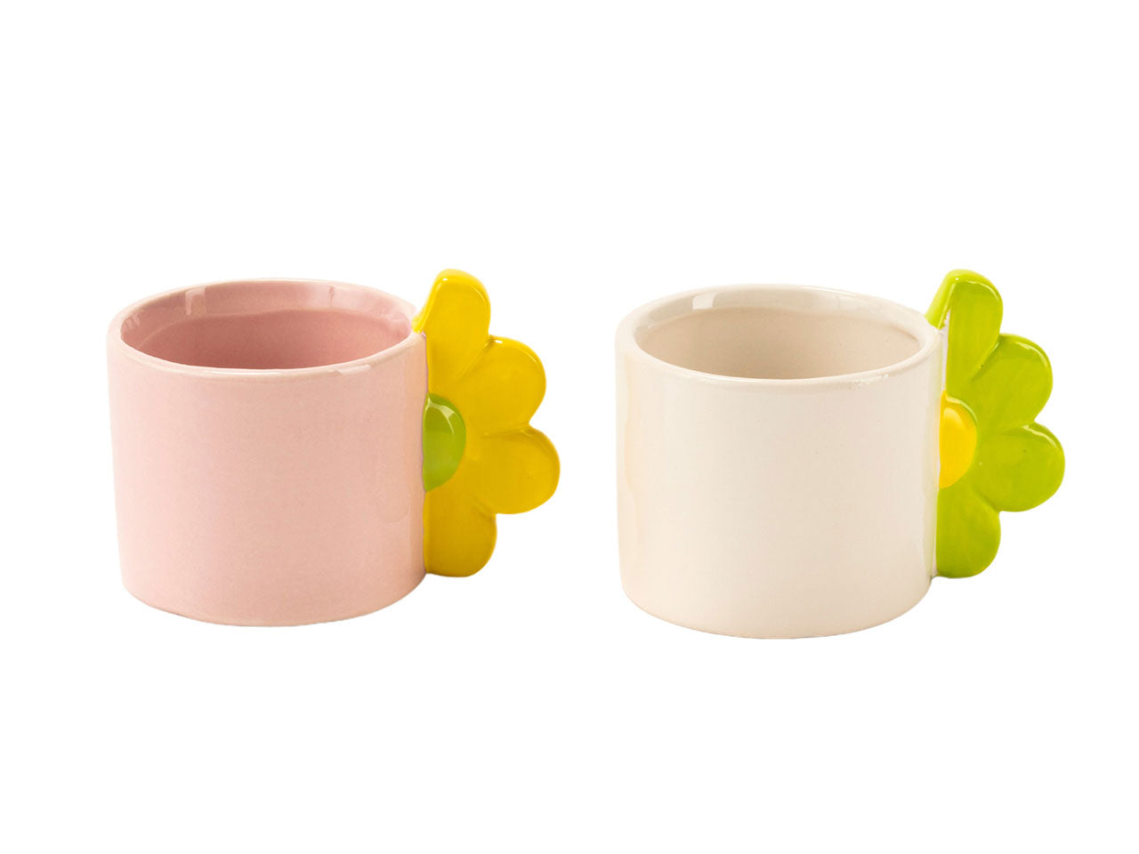 Vasetto decoro dolomite con manico fiore d.7,5x h.7 cm in 2 colori assortiti