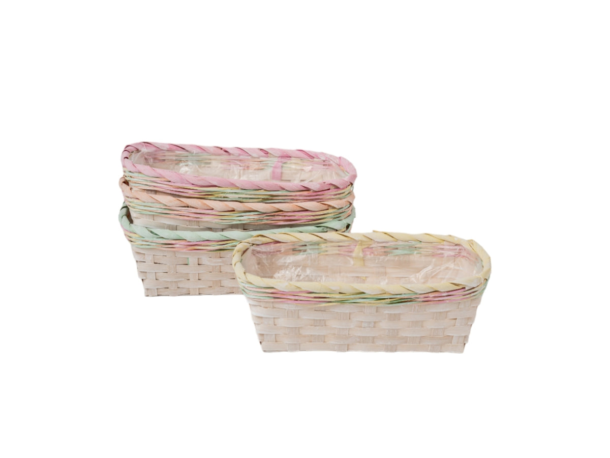 Vaso ovale in bambu' 25x12xh.10 con bordo color pastello in colori assortiti