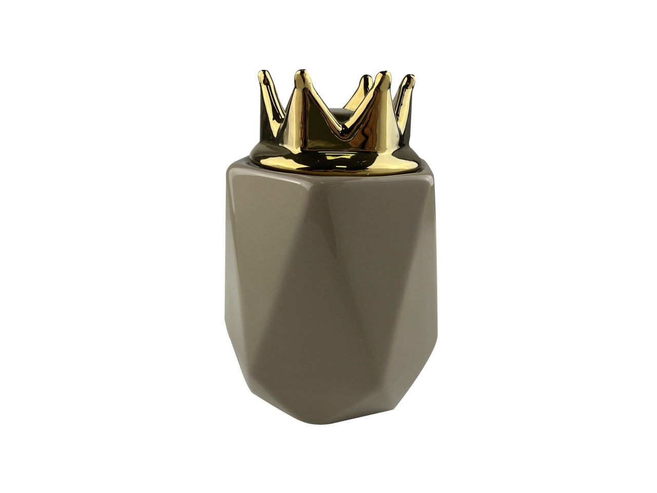 Barattolo porcellana tortora con tappo corona oro 1100ml