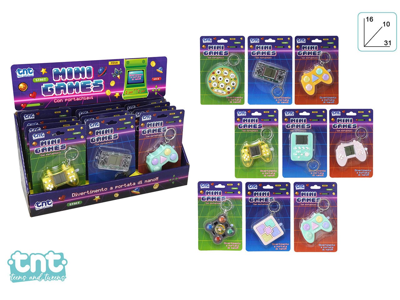 Tnt mini arcade portachiavi videogames tascabili modelli assortiti