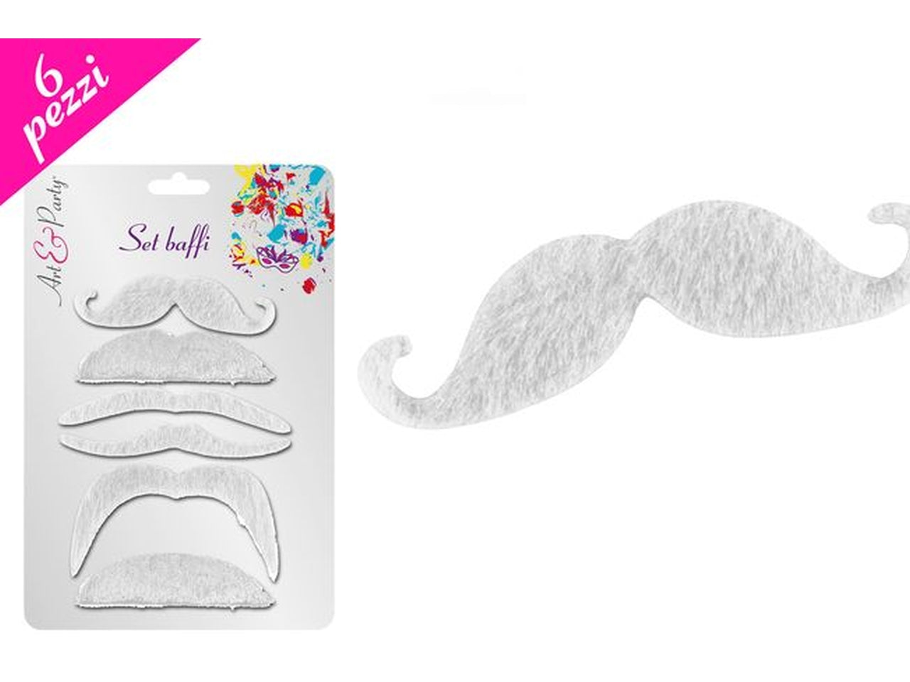 Baffi in 6 forme assortite di colore bianco