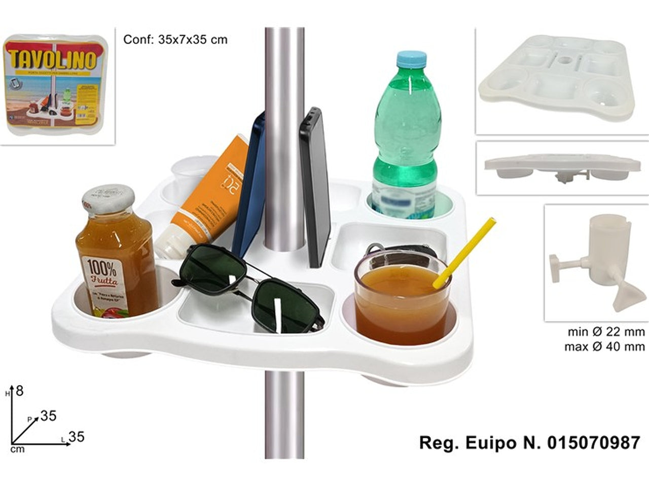 Tavolo/vassoio per ombrellone bianco