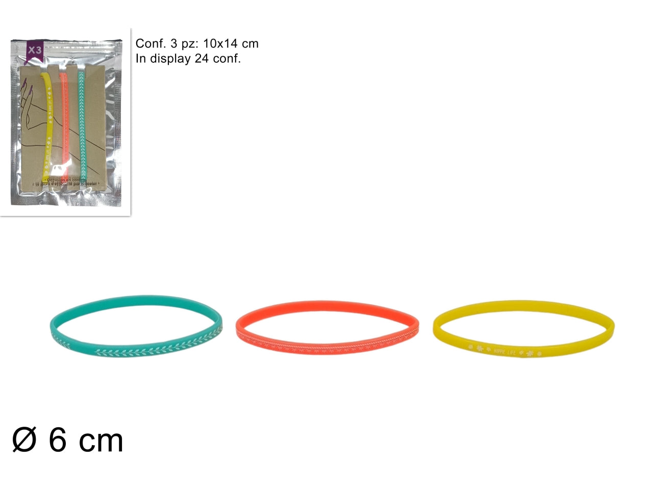 Braccialetti profumati set 3 pezzi colori assortiti