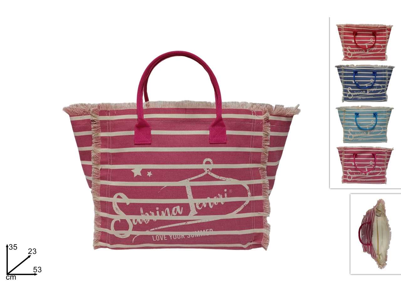 Borsa mare lux fantasia fasce in 4 colori assortiti