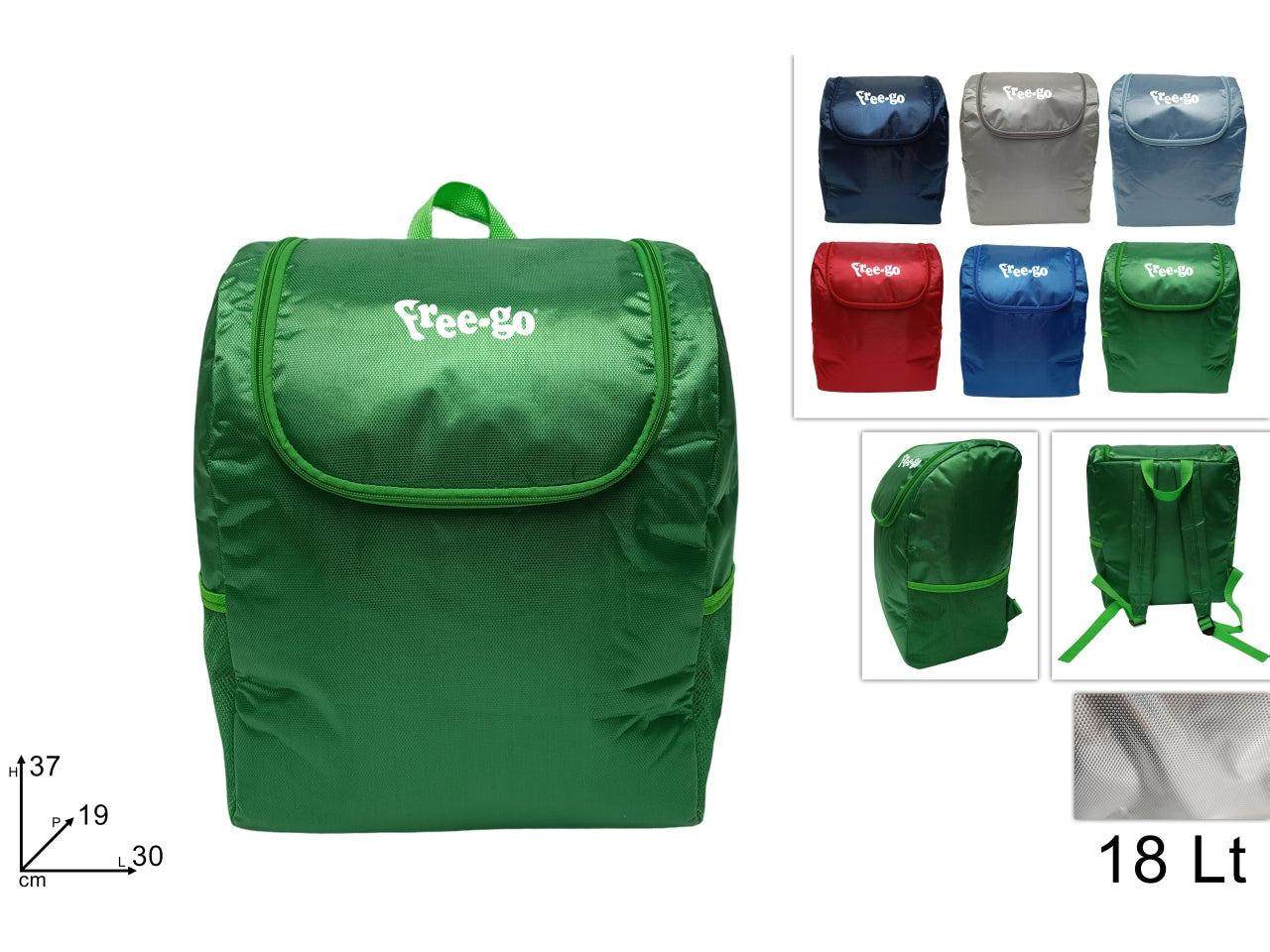 Zaino termico 18l interno alluminio con tasca rete in 6 colori assortiti