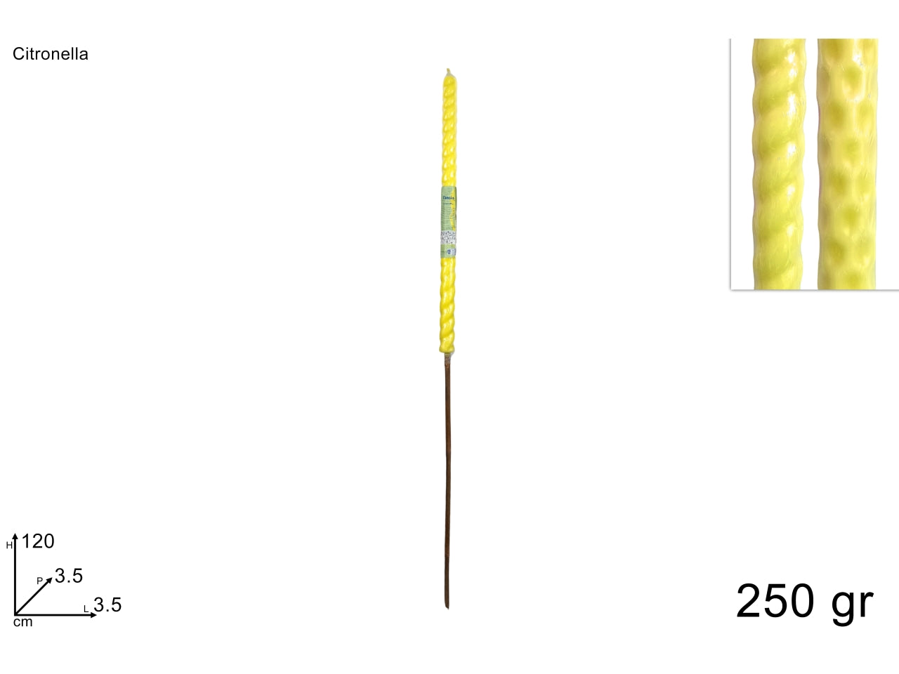 Torcia al profumo di citronella 250gr 120cm in 2 assortimenti