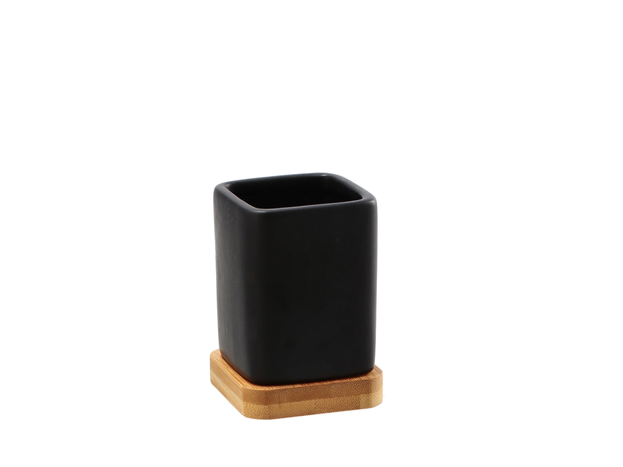 Portaspazzolini in ceramica e bambu' 7x7xh.10cm