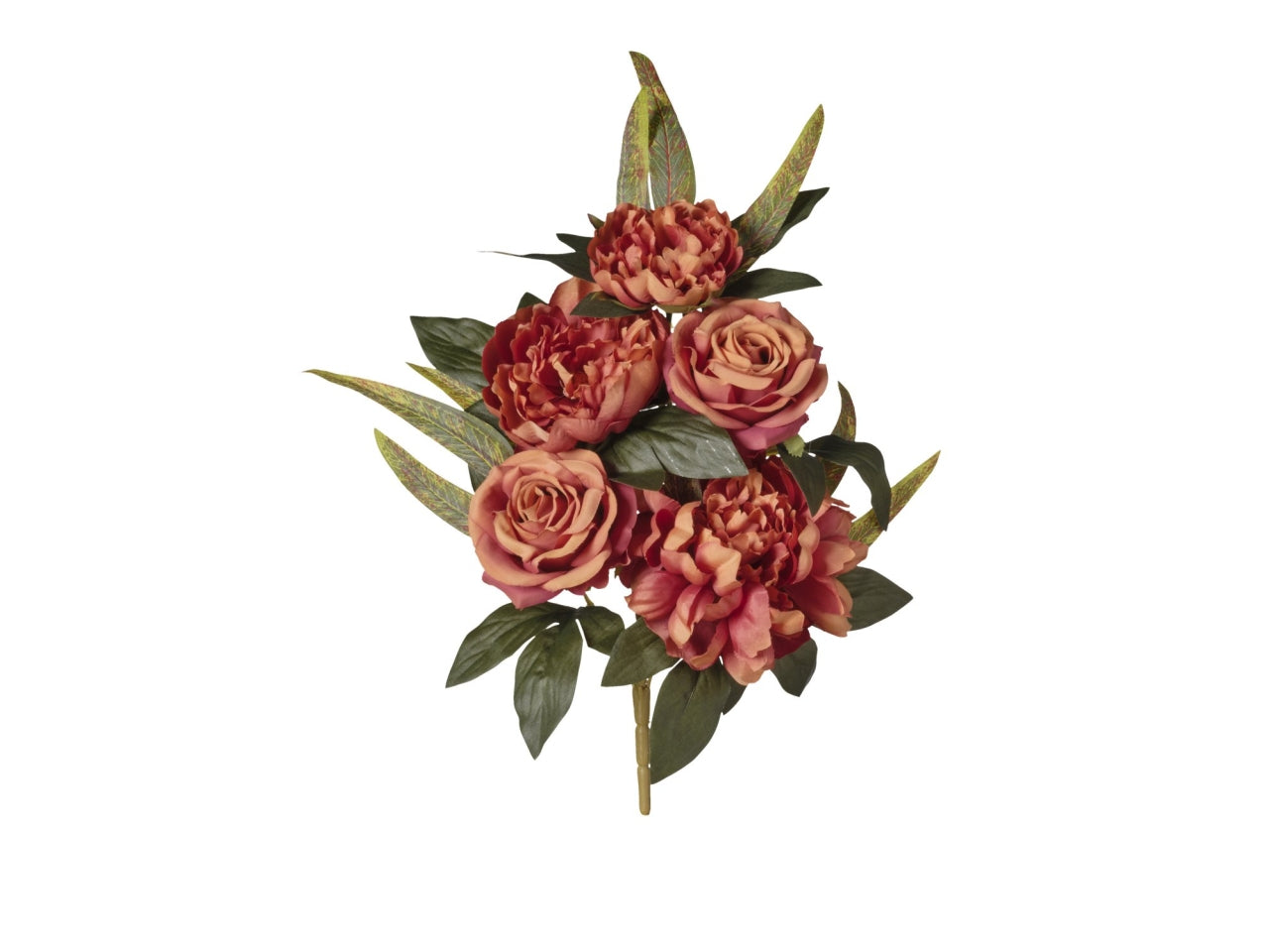 Mazzo frontale rose e peonie con 5 fiori 43cm di colore ruggine