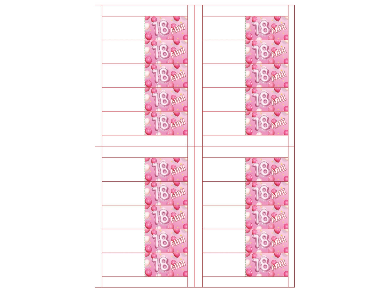 Biglietti bomboniera 100 pezzi f.to a4 18 anni rosa