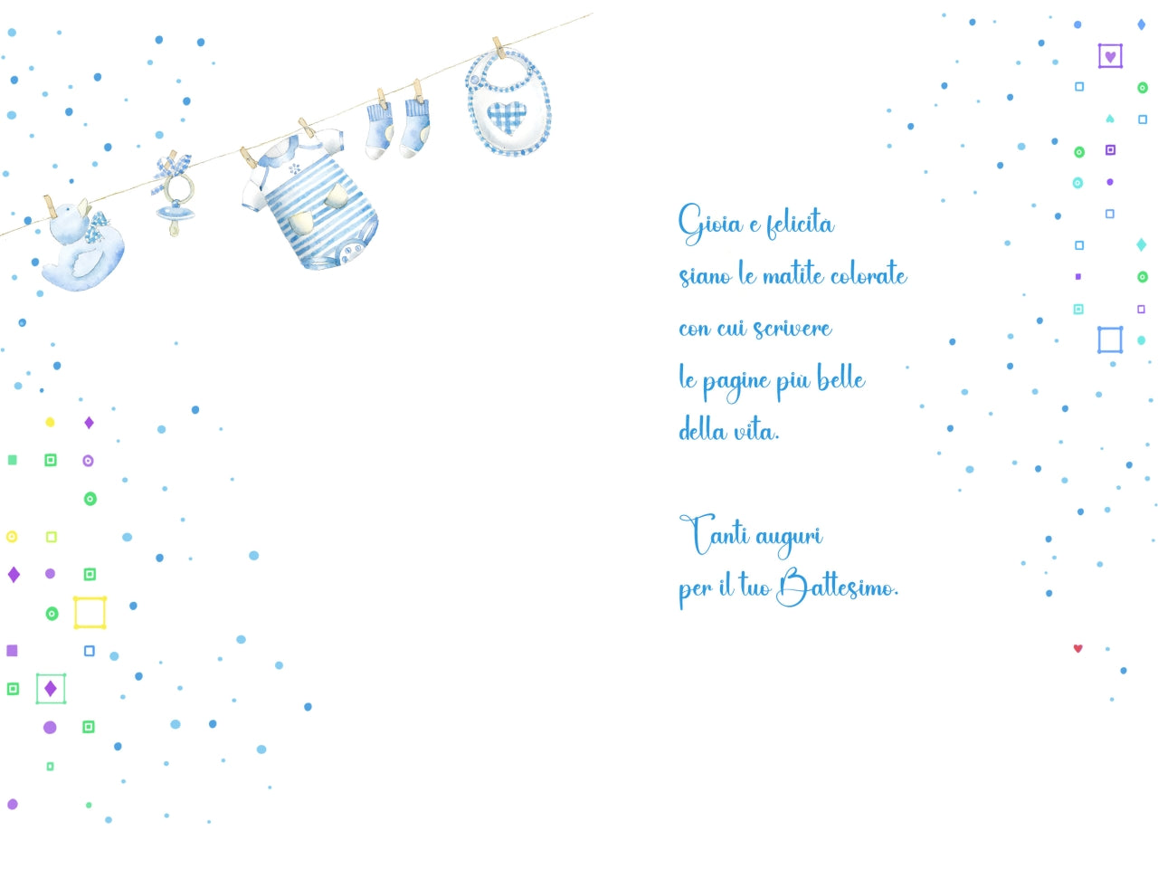 Biglietto felice battesimo carrozzina azzurra