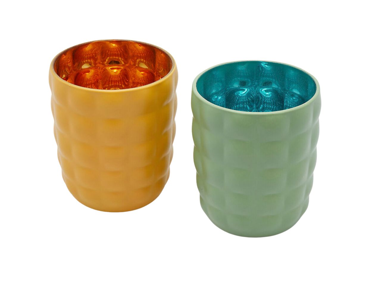 Portacandela satin tumbler h.9,6x d8cm nei colori giallo o verde
