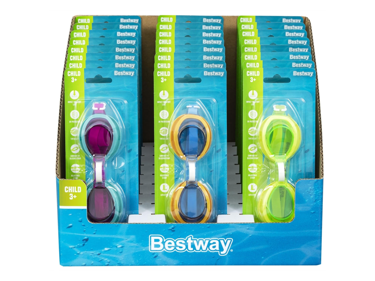 Espositore da 24 occhialini swim gear per bambini 3+ anni in colori assortiti