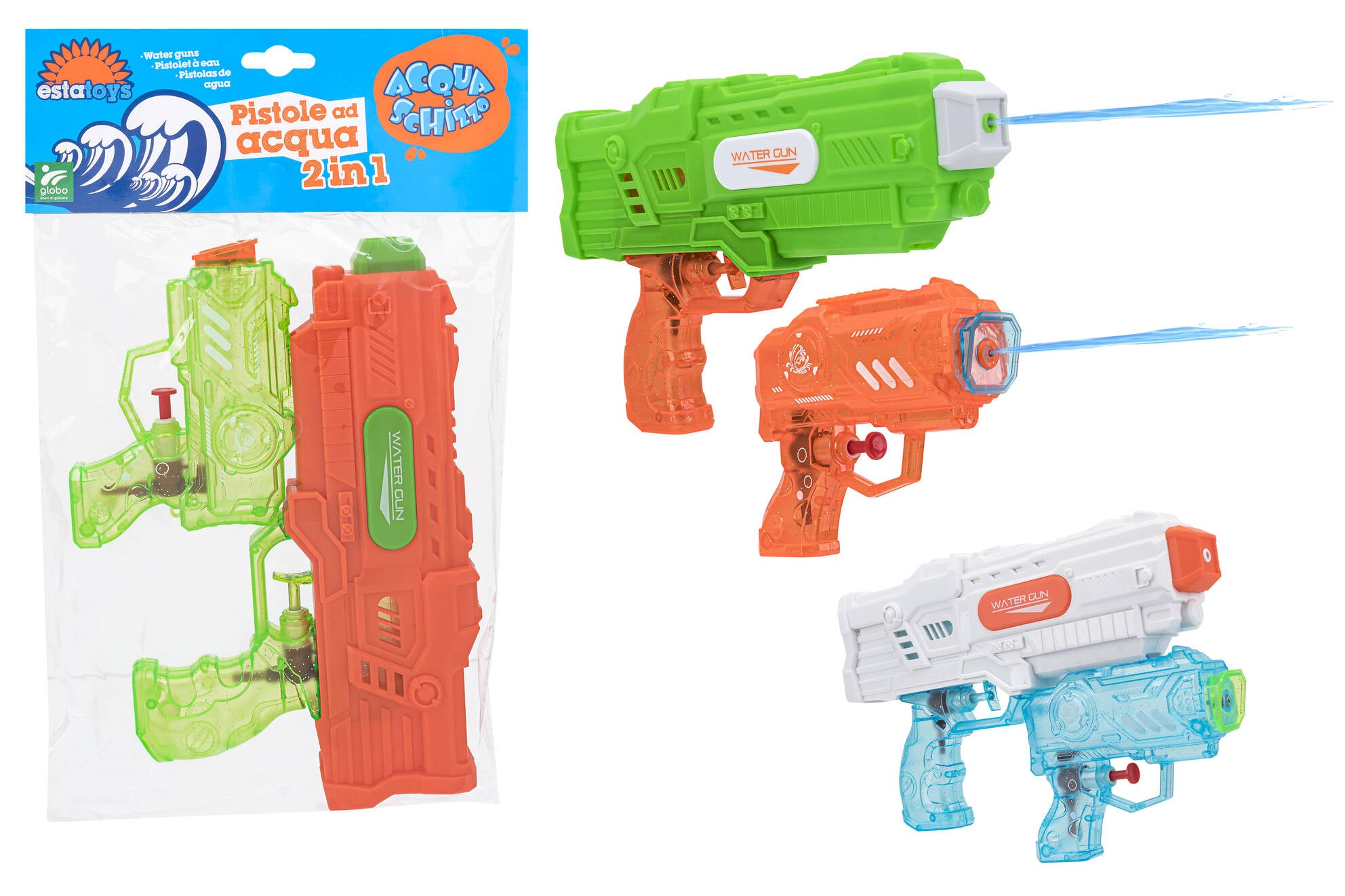 Pistola ad acqua doppia a spruzzo 25cm 3 colori assortiti
