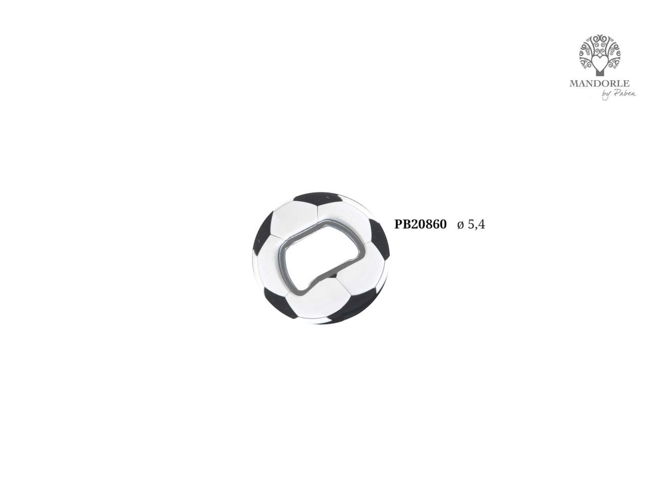 Apribottiglie pallone calcio in gomma bianco-nero 5,4cm