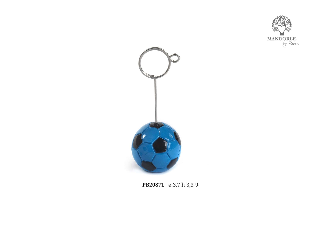 Clip portafoto pallone da calcio in resina e metallo nero-azzurro 9cm