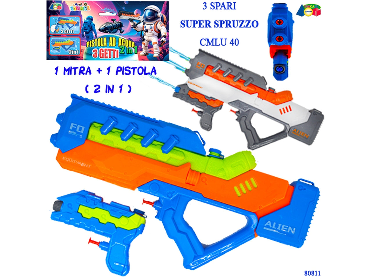 Pistolone ad acqua spaziale a 3 spari ( 2 in 1) ass.