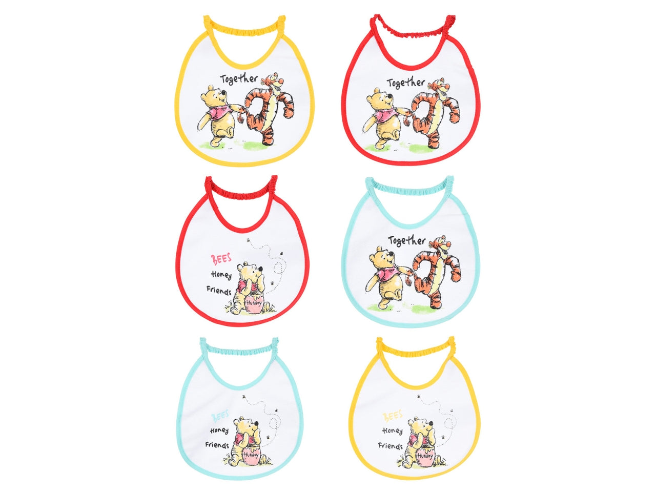 Winnie the pooh bavette 18x18cm confezione 6 pezzi assortite
