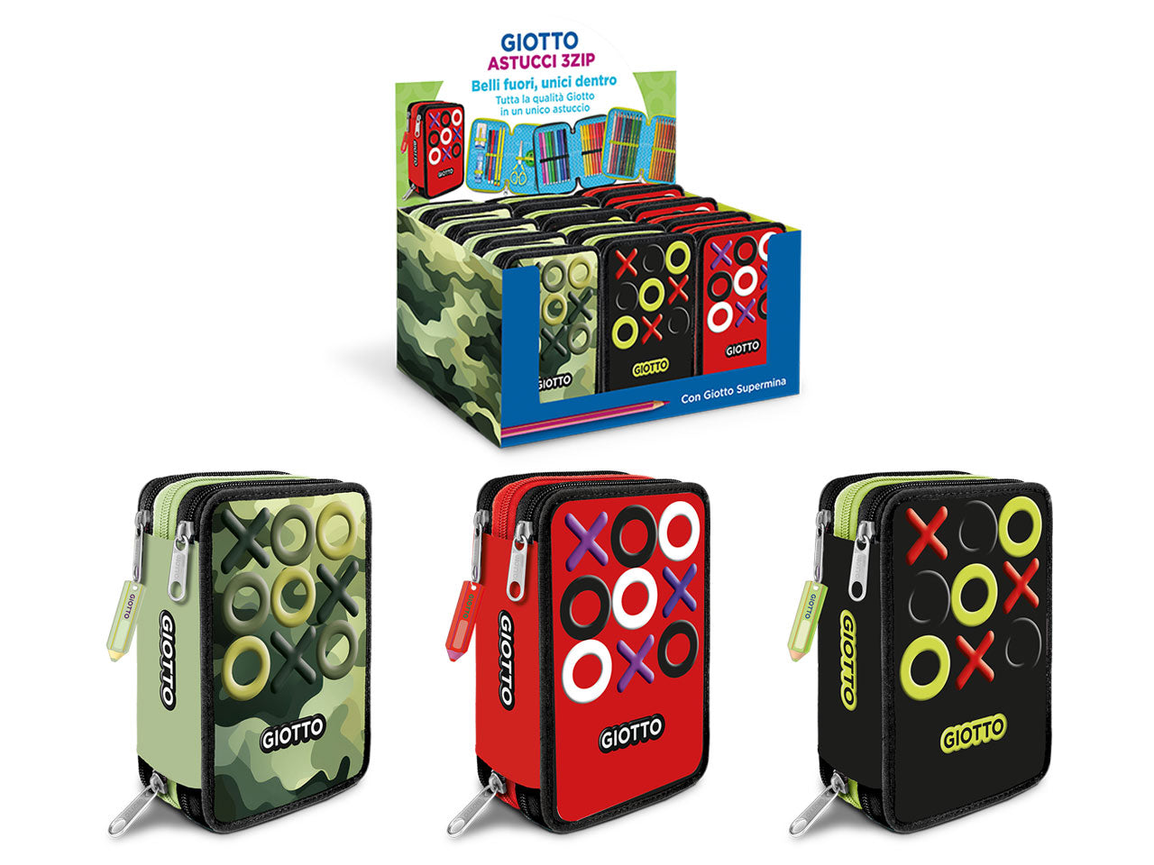 Astuccio 3 zip giotto tris collezione premium con pastelli supermina