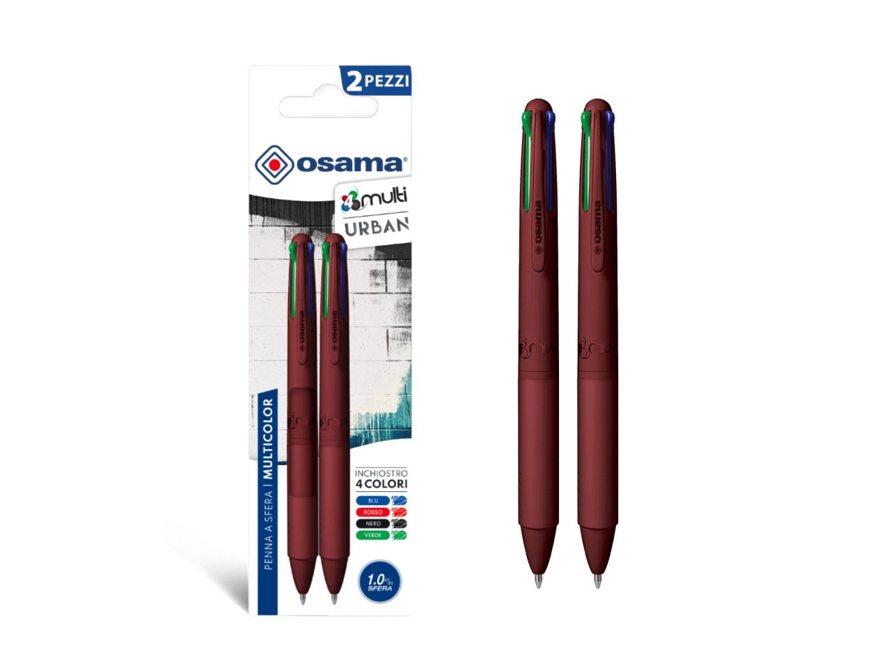 Penne sfera 4 colori urban rustic red 4multi blister 2 pezzi