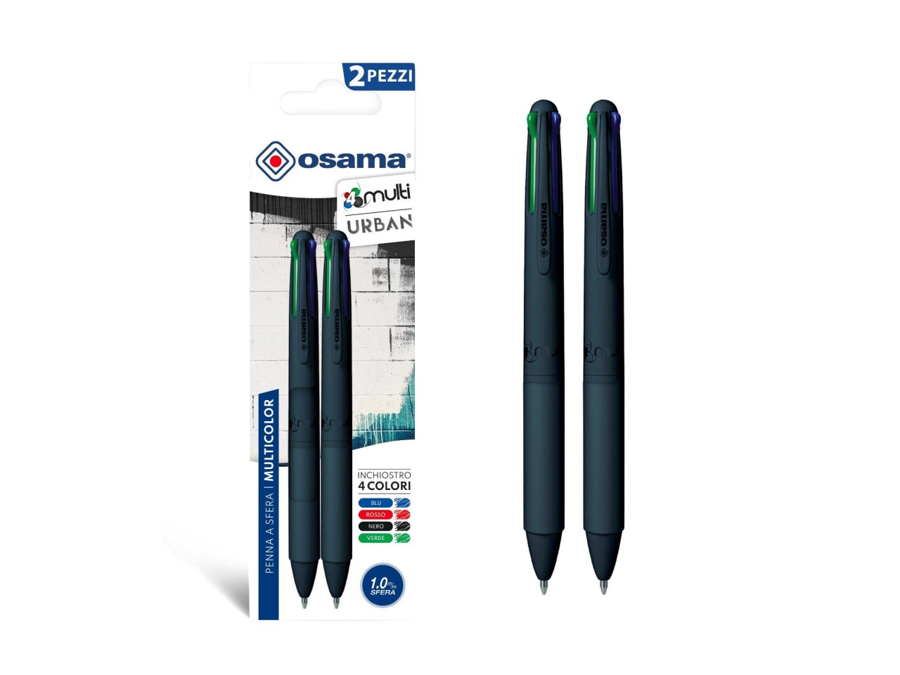 Penne sfera 4 colori urban navy blu 4multi blister 2 pezzi