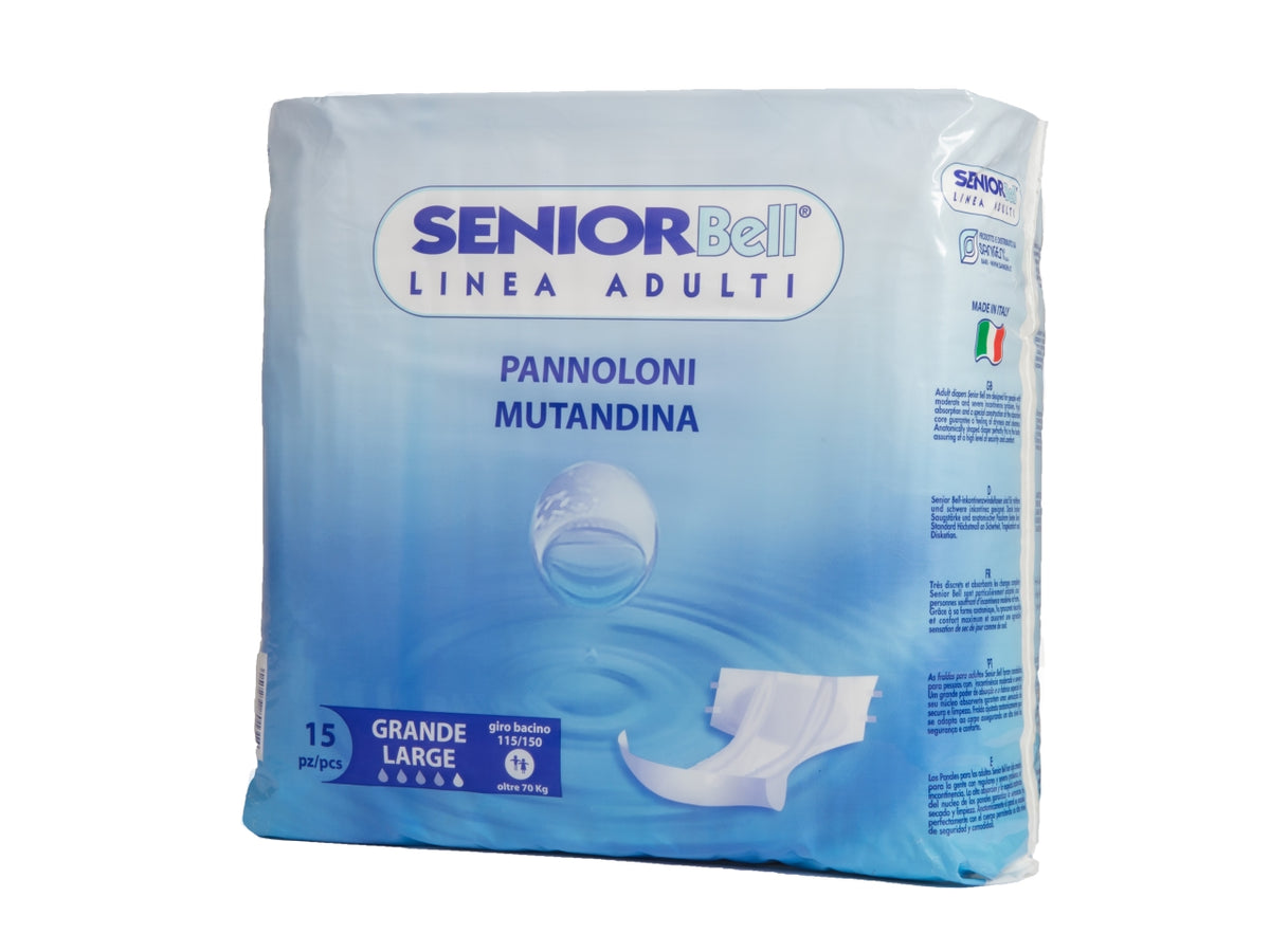Seniorbell grande pannolini per adulti 15 pezzi, piu' di 70kg