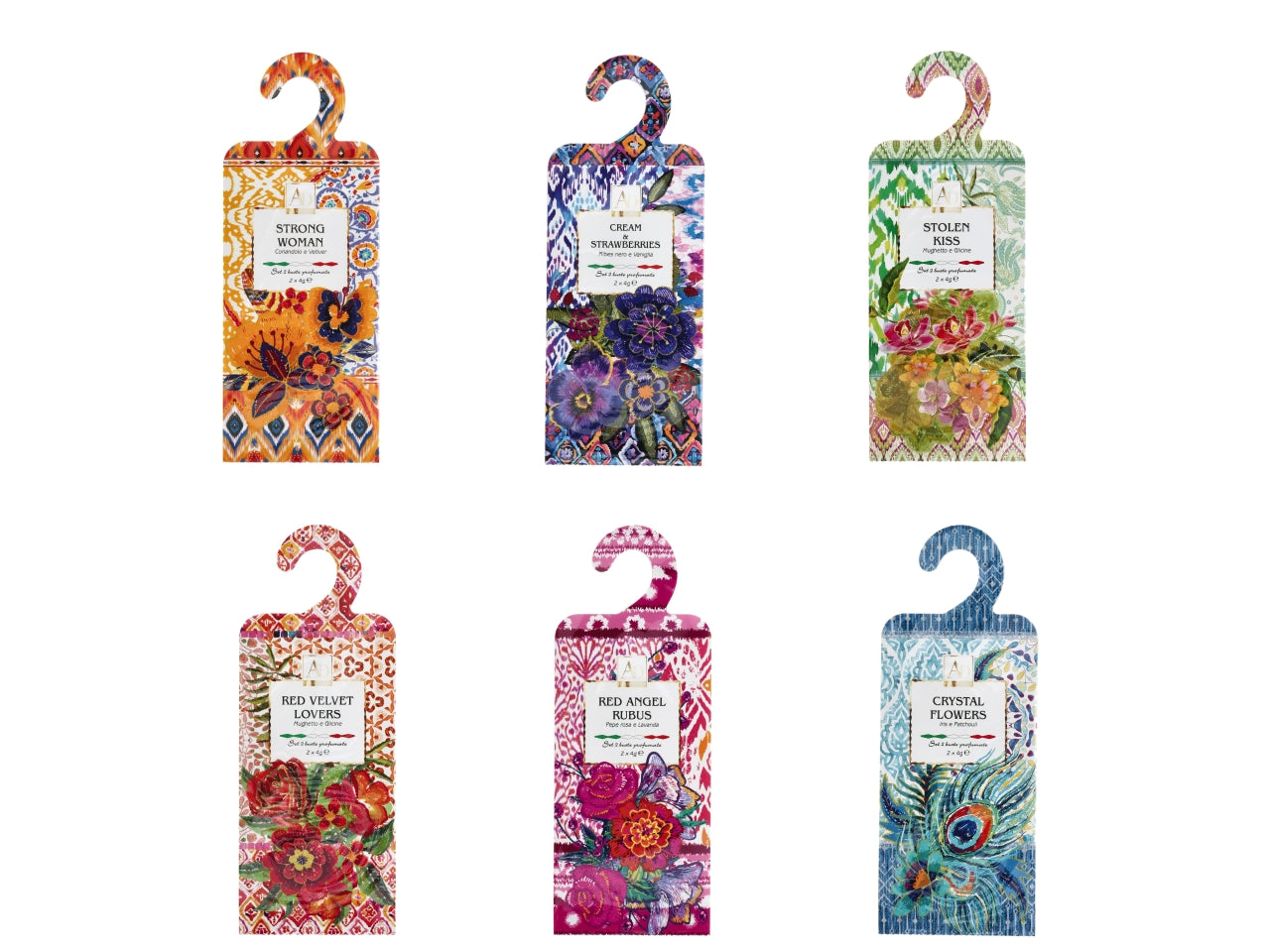 Buste profumate con grucce in 6 fragranze assortite la confezione composta da 2 buste profumate