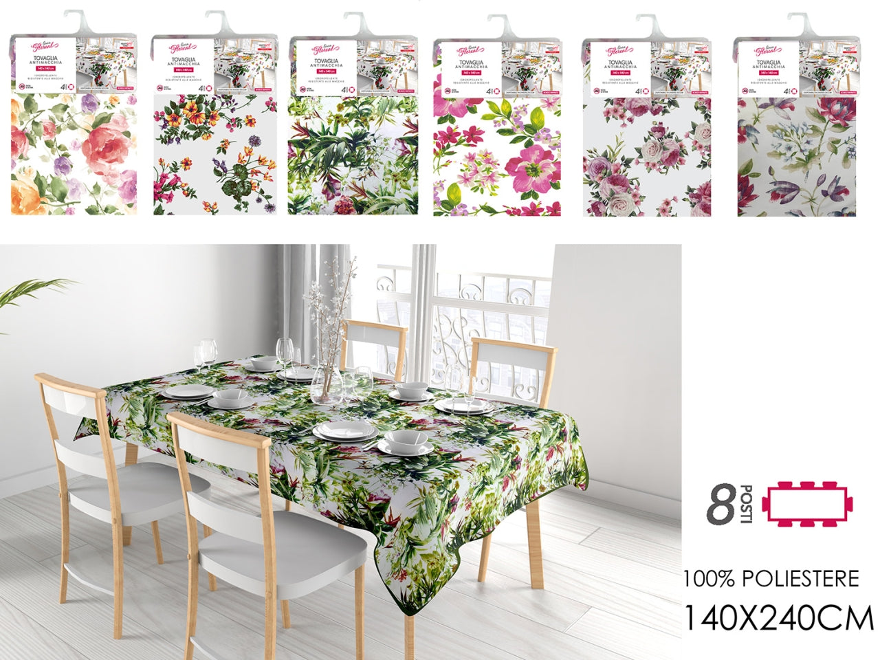Tovaglia antimacchia floreale 140x240cm 6 assortimenti