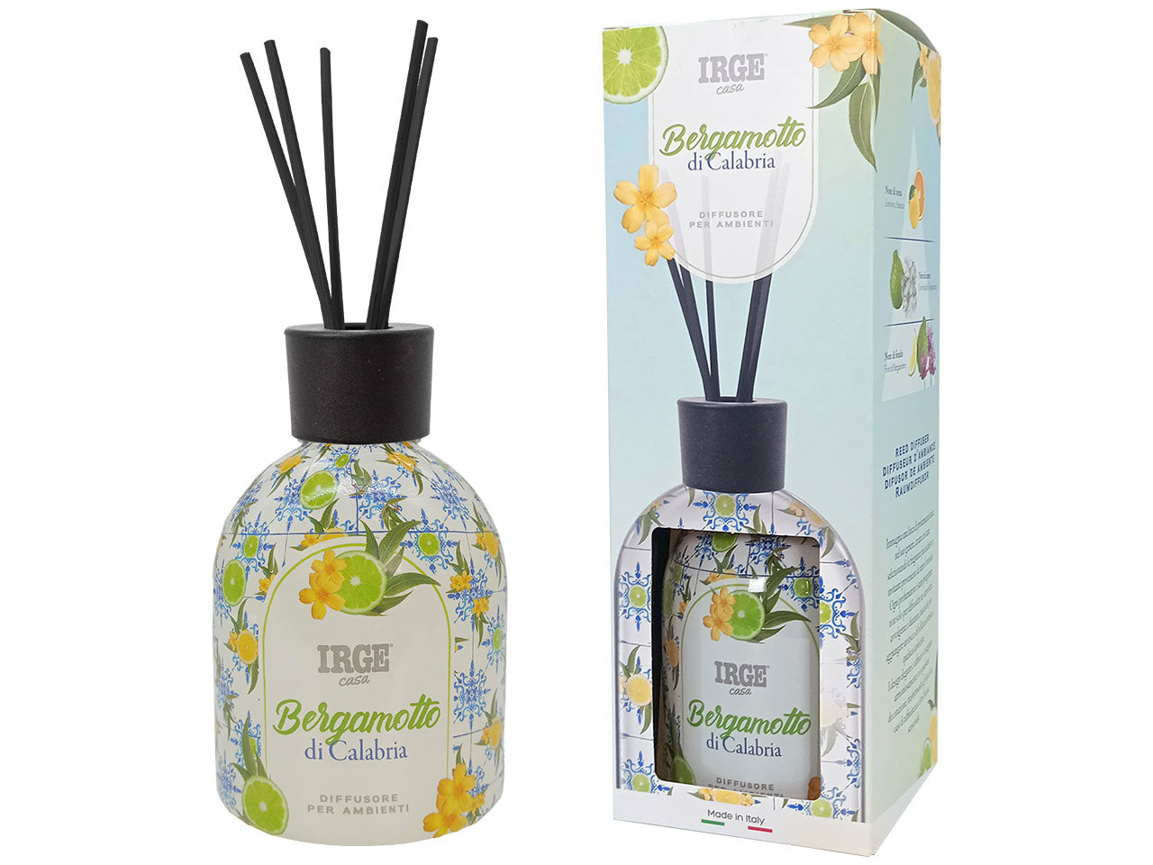 Diffusore di essenza con bottiglia decorata 500ml profumazione bergamotto di calabria