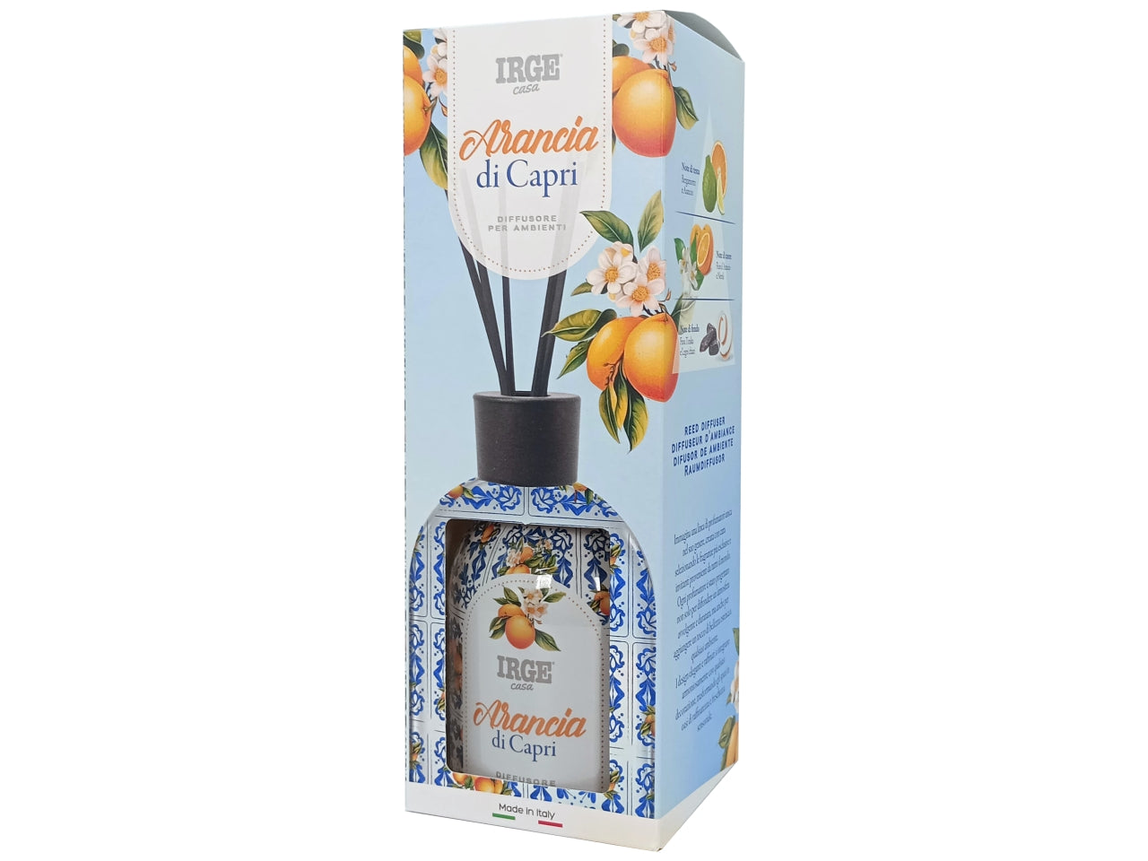 Diffusore di essenza con bottiglia decorata 500ml profumazione arancia di capri